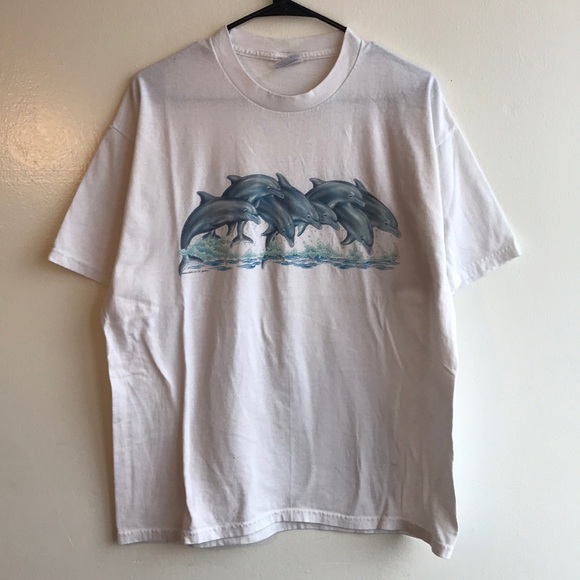 Vintage Swimming Dolphins T-Shirt - Picture 1 of 4